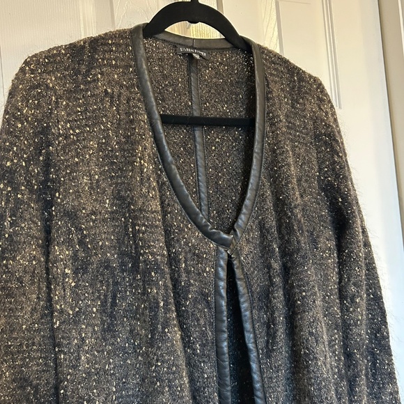 Eileen Fisher Mohair Blend Leather Trim Open Cardigan Paisley Design Size XS - Picture 6 of 17